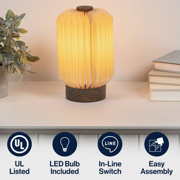 Banks 8.5" Modern Minimalist Paper Pleated Column Accent LED Table Lamp